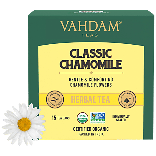 VAHDAM Herbal Tea - Organic Classic Chamomile, 30 g (15 Pyramid Bags x 2 g each) 