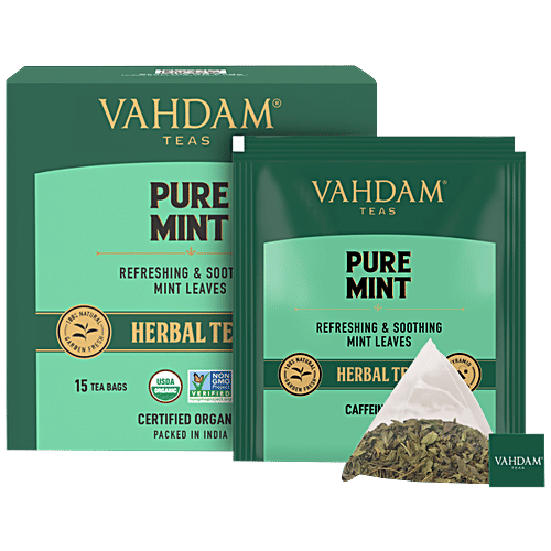 VAHDAM Herbal Tea - Organic Pure Mint, 30 g (15 Pyramid Bags x 2 g each) 