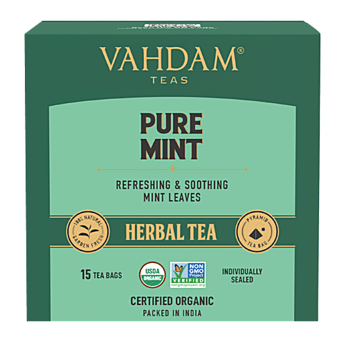 VAHDAM Herbal Tea - Organic Pure Mint, 30 g (15 Pyramid Bags x 2 g each) 