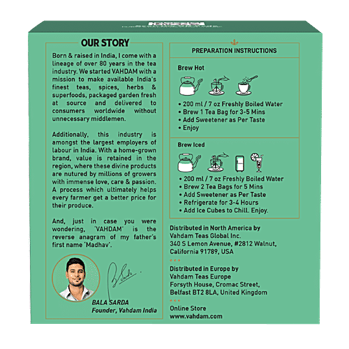 VAHDAM Herbal Tea - Organic Pure Mint, 30 g (15 Pyramid Bags x 2 g each) 