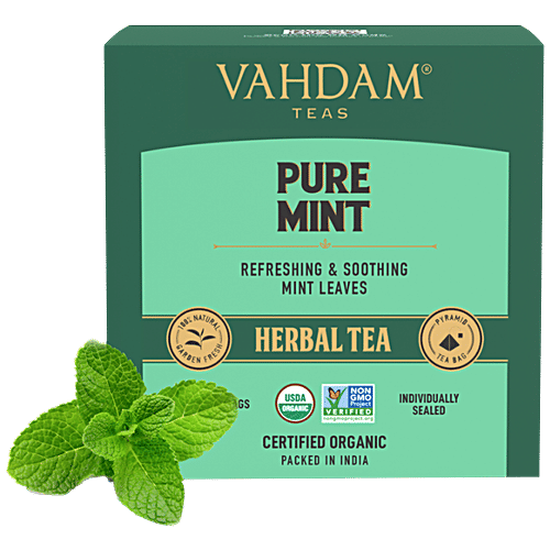 VAHDAM Herbal Tea - Organic Pure Mint, 30 g (15 Pyramid Bags x 2 g each) 