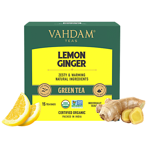 Buy VAHDAM Green Tea Organic Lemon Ginger Long Leaf Online at Best