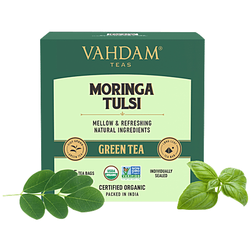 Buy VAHDAM Green Tea Organic Moringa Tulsi Long Leaf Online at Best