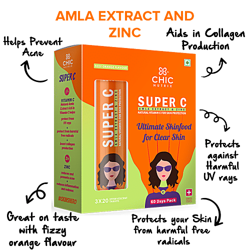 Chicnutrix Super C Amla Extract & Zinc - Fizzy Orange Flavour, 60 Tablets  