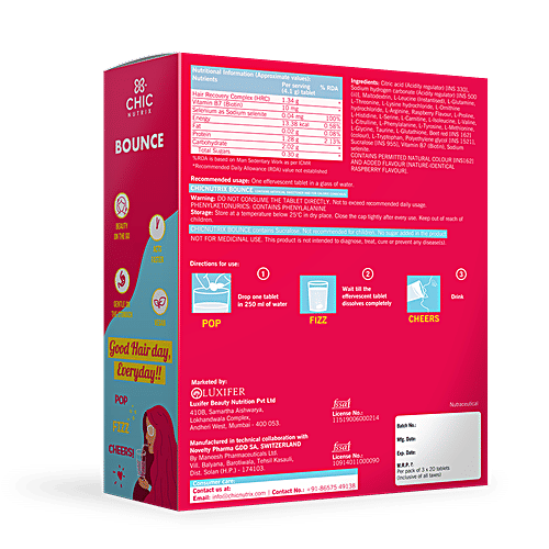 Chicnutrix Bounce Hair Recovery Complex, Biotin & Selenium - Raspberry Flavour, 60 Tablets