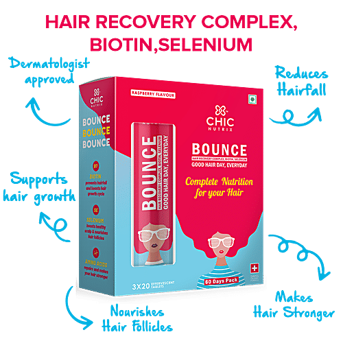 Chicnutrix Bounce Hair Recovery Complex, Biotin & Selenium - Raspberry Flavour, 60 Tablets