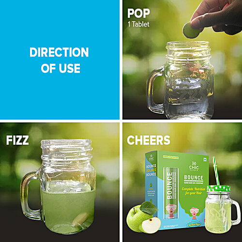 Chicnutrix Bounce Hair Recovery Complex, Biotin & Selenium - Green Apple Flavour, 60 Tablets  