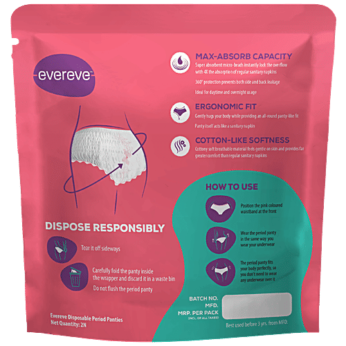 Evereve Evereve Ultra Absorbent Disposable Period Panties - M - L, , 360 Degree Anti-Leakage Protection, with Everlock Technology, 2 pcs, 2 pcs  