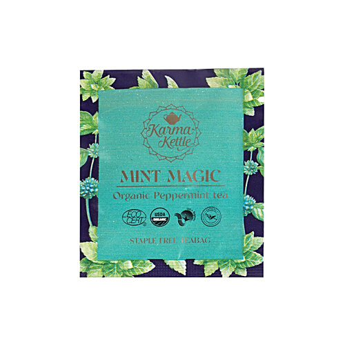 Karma Kettle Mint Magic Green Tea With Peppermint, Lemongrass & Spearmint, 100 g (50 Bags x 2 g each) Caffeine Free