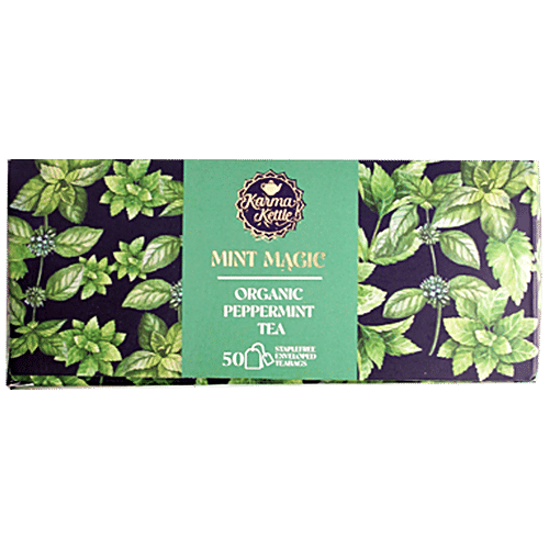 Karma Kettle Mint Magic Green Tea With Peppermint, Lemongrass & Spearmint, 100 g (50 Bags x 2 g each) Caffeine Free