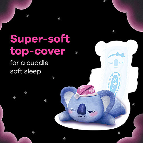Whisper Bindazzz Nights Koala Soft Sanitary Pads - XXL+, 10 pcs Up to 0% Leaks, All Night Long