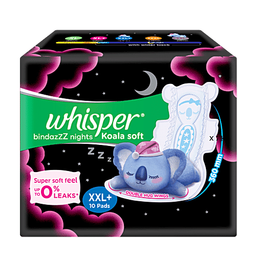 Whisper  Ultra Night Sanitary Pads For Women - XXL+, Koala Soft, 10 pcs  