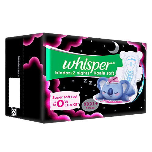 Whisper Bindazzz Nights Koala Soft Sanitary Pads - XXXL+, 8 pcs  