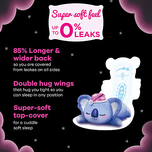 Whisper Bindazzz Nights Koala Soft Sanitary Pads - XXXL+, 8 pcs  