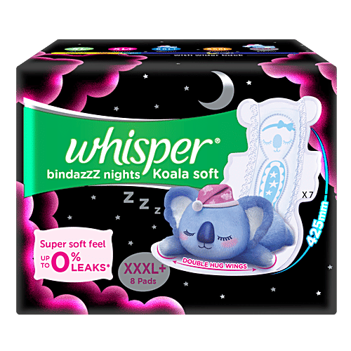 Whisper Bindazzz Nights Koala Soft Sanitary Pads - XXXL+, 8 pcs  