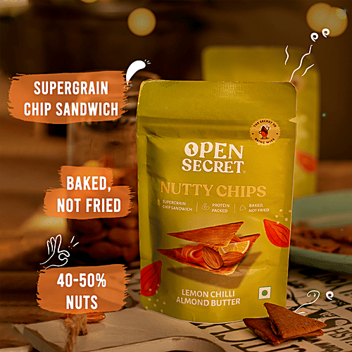 Open Secret Nutty Chips - Lemon Chilli Almond, Baked Supergrain Chips, Protein Packed, Not Fried, 30 g  