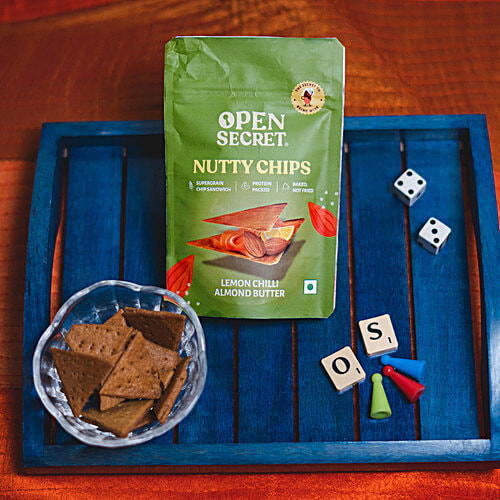 Open Secret Nutty Chips - Lemon Chilli Almond, Baked Supergrain Chips, Protein Packed, Not Fried, 30 g  
