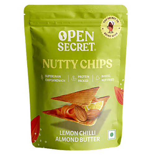 Open Secret Nutty Chips - Lemon Chilli Almond, Baked Supergrain Chips, Protein Packed, Not Fried, 30 g  