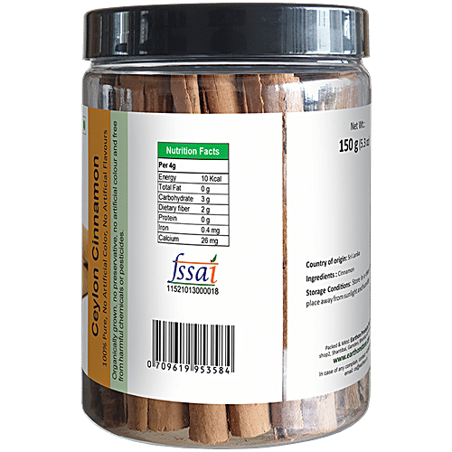 Earthon Organic True Cinnamon Sticks From Ceylon, Dalchini, 100 g  