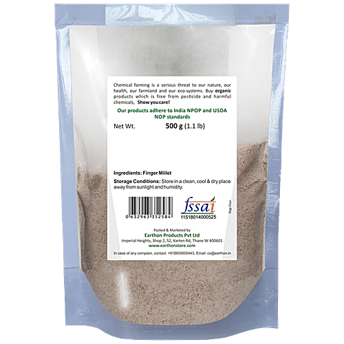 Earthon Organic Finger Millet Flour/Ragi Flour, 500 g  No Preservatives