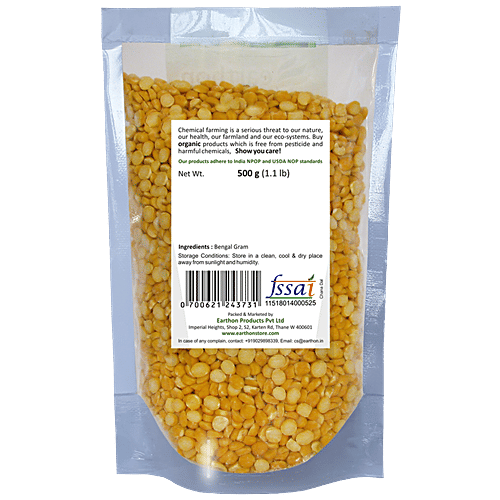 Earthon Organic Chana Dal/Bengal Gram - Split, Skinned, 500 g  No Artificial Color, No Preservatives