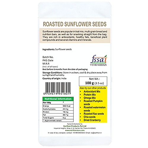 Earthon Organic Roasted Sunflower Seeds, 100 g  Rich in Antioxidants & Vitamins