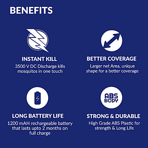 Odomos Mosquito Killer Rechargeable Racquet - Plastic, 1200 mAh Battery, 1 pc  