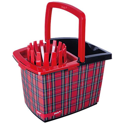 YORK Rectangular Bucket With Wringer Krata - Plastic, Red & Black, 15 L