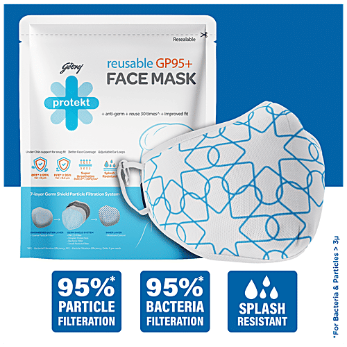 Godrej Protekt GP 95+ Reusable Face Mask - 7 Layer Germ Shield Protection, White, Small, 1 pc
