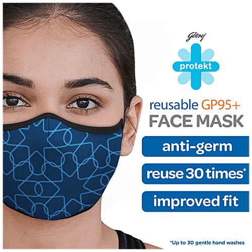 Godrej Protekt GP 95+ Reusable Face Mask - 7 Layer Germ Shield Protection, Blue, Medium, 1 pc  Reusable