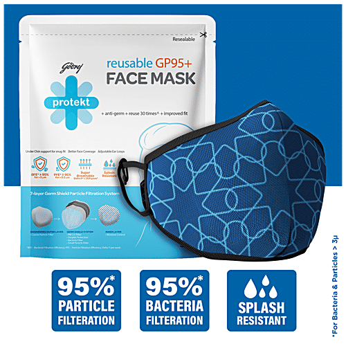 Godrej Protekt GP 95+ Reusable Face Mask - 7 Layer Germ Shield Protection, Blue, Medium, 1 pc  Reusable