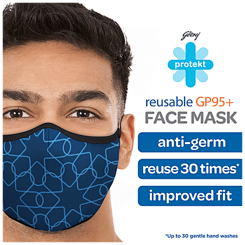 Godrej Protekt GP 95+ Reusable Face Mask - 7 Layer Germ Shield Protection, Blue, Large, 1 pc  Reusable