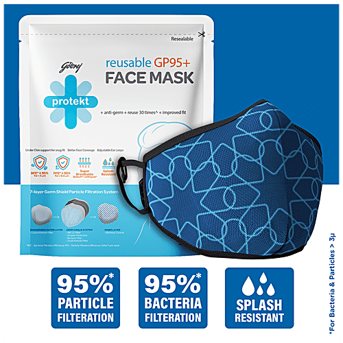 Godrej Protekt GP 95+ Reusable Face Mask - 7 Layer Germ Shield Protection, Blue, Large, 1 pc  Reusable