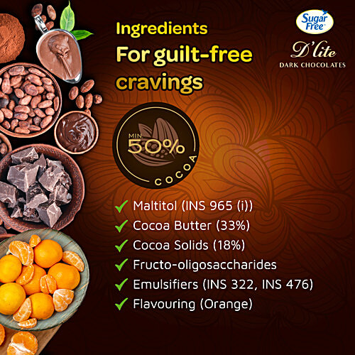 Sugar Free D'lite Zesty Orange Flavour Dark Chocolate Bar, 40 g  