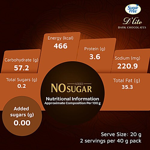 Sugar Free D'lite Zesty Orange Flavour Dark Chocolate Bar, 40 g  
