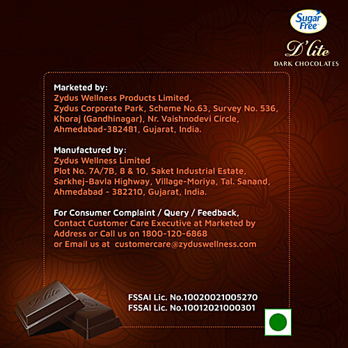 Sugar Free D'lite Zesty Orange Flavour Dark Chocolate Bar, 40 g  