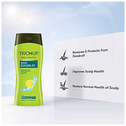 Trichup Anti Dandruff Herbal Shampoo - Enriched with Neem, Rosemary, Tea Tree & Lemon Oil, 200 ml Pack of 1 0% SLES, Parabens