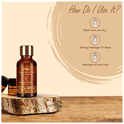Vasu Facial Beauty Oil - Enriched with Kumkumadi Tailam, Age Revitalizing, 100% Natural, 25 ml Pack of 1 100% Natural