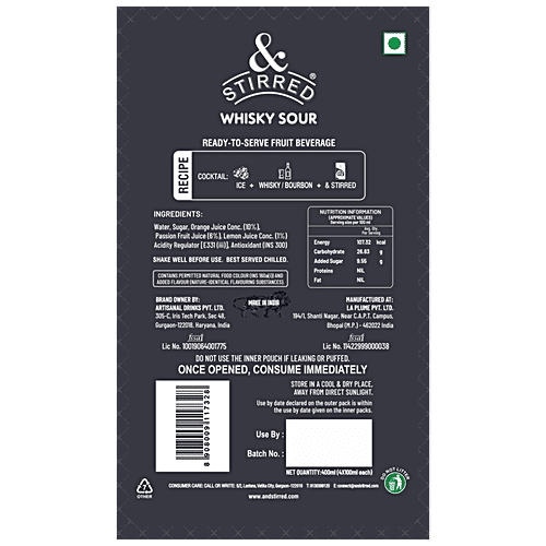 &Stirred Cocktail Mix - Whisky Sour, 100 ml Mono Carton Zero Fat