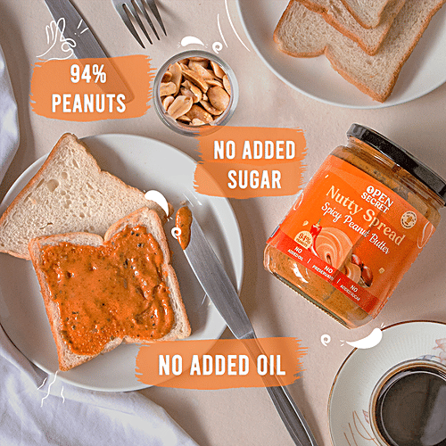 Open Secret Nutty Spread - Spicy Peanut Butter, 94% Peanuts, No Added Sugar & No Added Oil, 490 g Glass Jar 