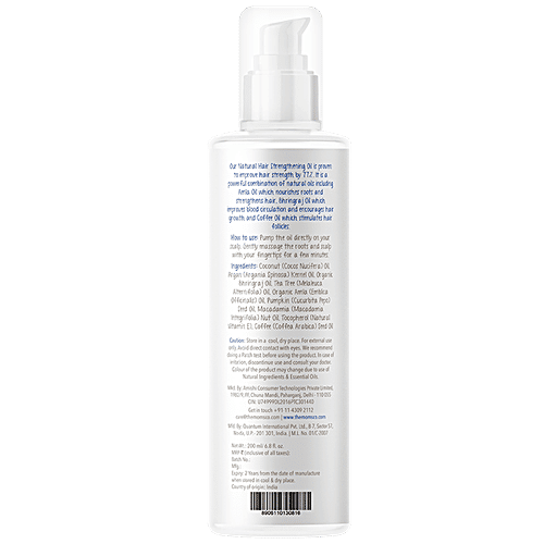 The Moms Co Natural Hair Strengthening Oil With Amla, Bhringraj & Coffee Oils - Controls Hair Fall & Breakage, Paraben Free, Sulphate Free, 200 ml Paraben Free, Sulphate Free