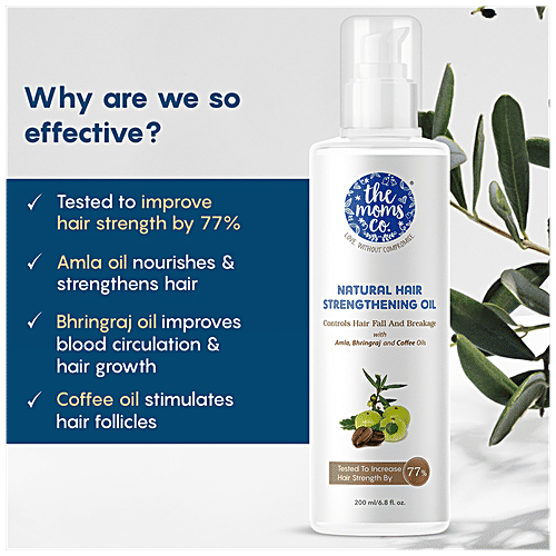 The Moms Co Natural Hair Strengthening Oil With Amla, Bhringraj & Coffee Oils - Controls Hair Fall & Breakage, Paraben Free, Sulphate Free, 200 ml Paraben Free, Sulphate Free