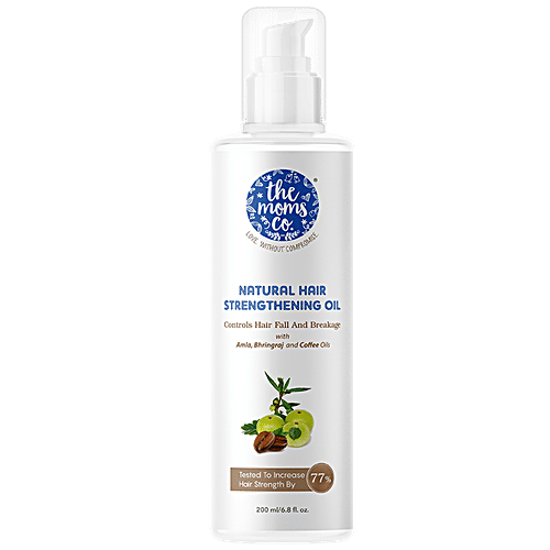 The Moms Co Natural Hair Strengthening Oil With Amla, Bhringraj & Coffee Oils - Controls Hair Fall & Breakage, Paraben Free, Sulphate Free, 200 ml Paraben Free, Sulphate Free