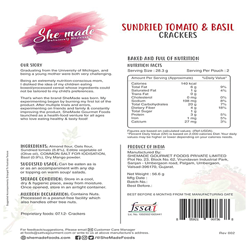 She made Sundried Tomato & Basil Crackers, 56.6 g Pouch 