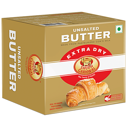 SHUDH GARHWAL Extra Dry Butter - Unsalted, 1 kg Carton Made from Pasteurized Cow's Milk, Zero Added Sugar