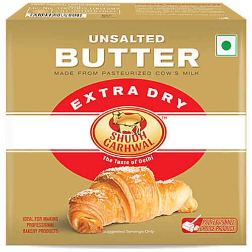 SHUDH GARHWAL Extra Dry Butter - Unsalted, 1 kg Carton Made from Pasteurized Cow's Milk, Zero Added Sugar