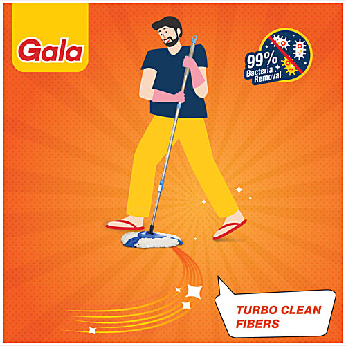 Gala Turbo Spin Mop Stick With Bucket, Triangular Head & Easy Big Wheel With 2 Refills - Floor Cleaning, Mopping Set, Grey & Blue, 1 pc  Remove Over 99% Bacteria