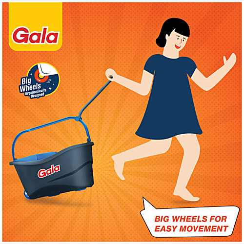 Gala Turbo Spin Mop Stick With Bucket, Triangular Head & Easy Big Wheel With 2 Refills - Floor Cleaning, Mopping Set, Grey & Blue, 1 pc  Remove Over 99% Bacteria