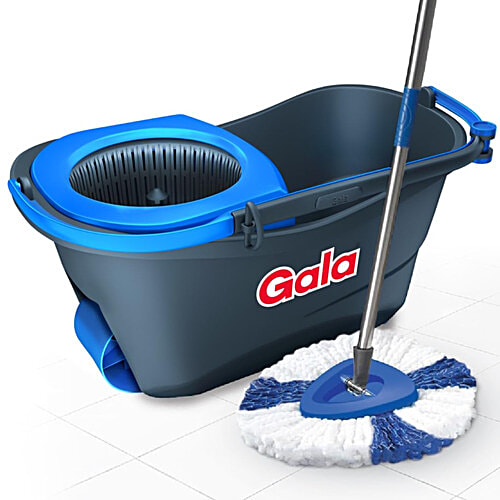 Gala Turbo Spin Mop Stick With Bucket, Triangular Head & Easy Big Wheel With 2 Refills - Floor Cleaning, Mopping Set, Grey & Blue, 1 pc  Remove Over 99% Bacteria