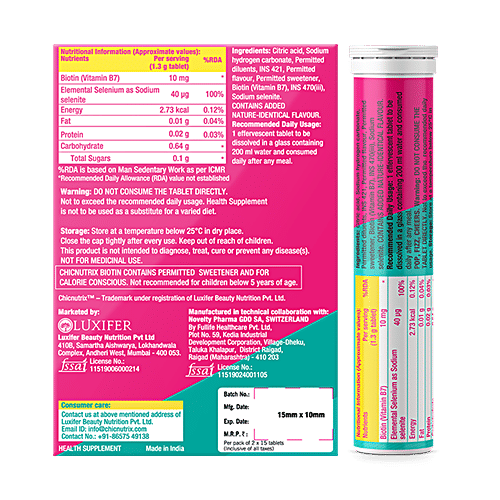 Chicnutrix Biotin With Selenium Effervescent Tablets - Hair & Nail Vitamin, Lime & Lemon, 30 pcs  